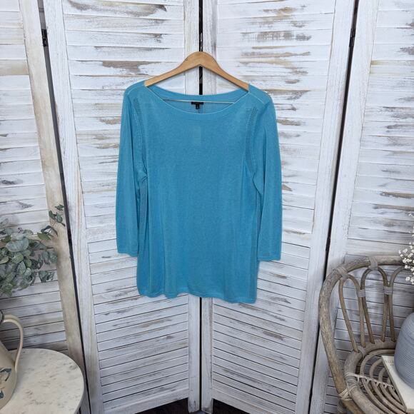 TALBOTS NWT Women's Large Oversized Lightweight Eyelet Knit Linen Sweater Blue - Picture 13 of 13